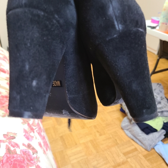 Suede 7 embroidered booties ankle boots black lace up size 7 - Picture 8 of 14